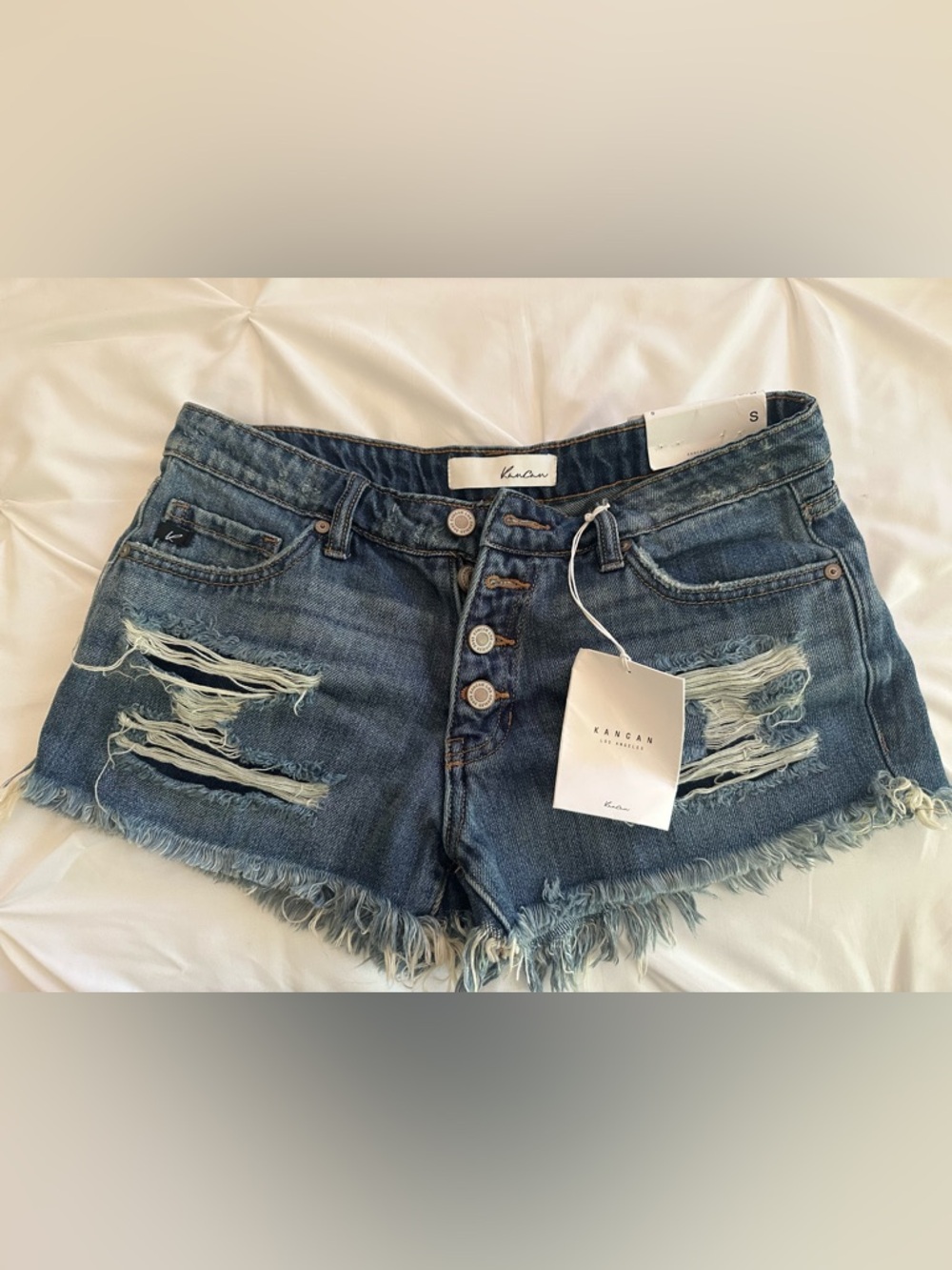 KanCan Distressed Blue Denim Cutoff Shorts Small